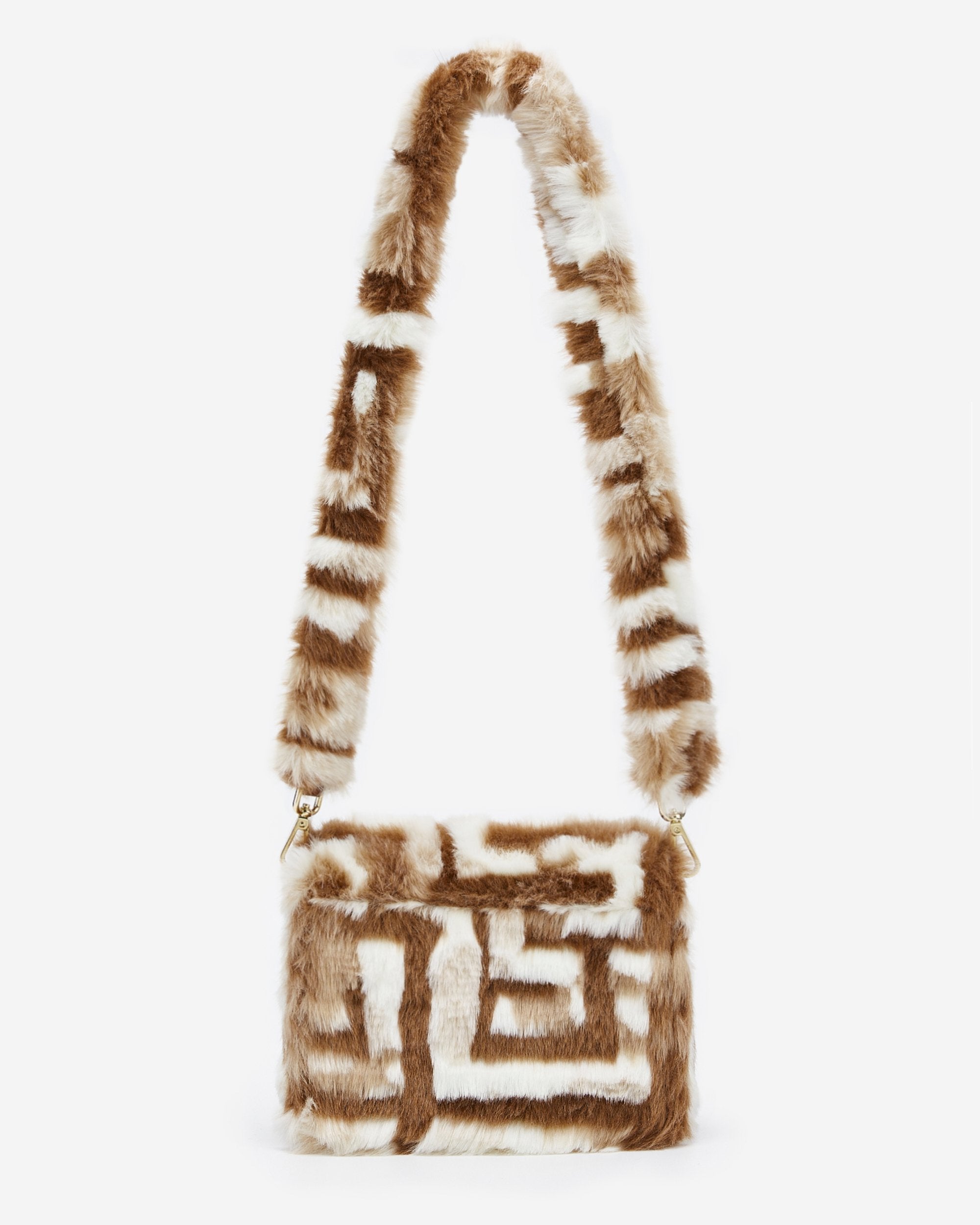 Mini Bolso tipo Flap Tejido Imitación Piel - Marrón