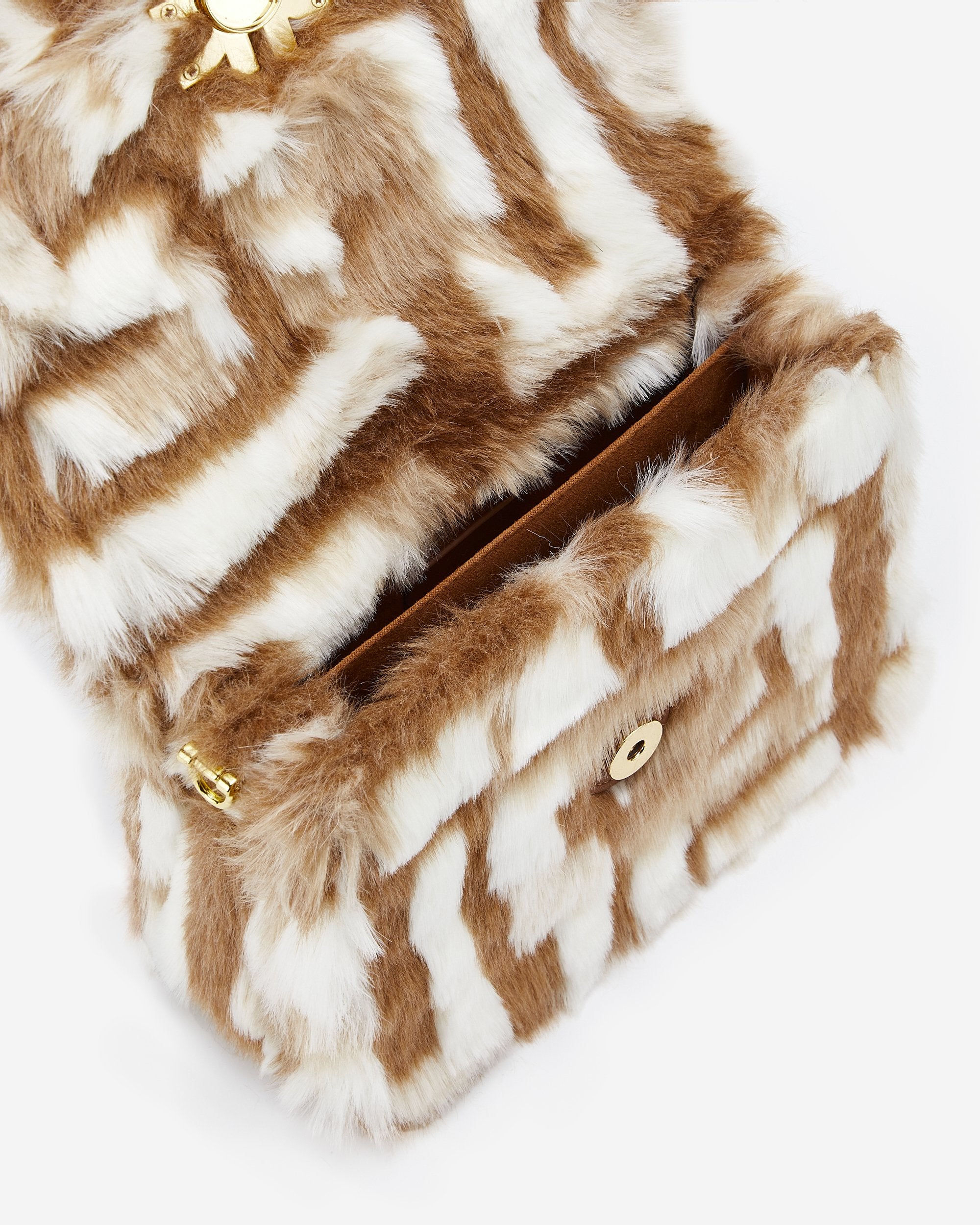 Mini Bolso tipo Flap Tejido Imitación Piel - Marrón