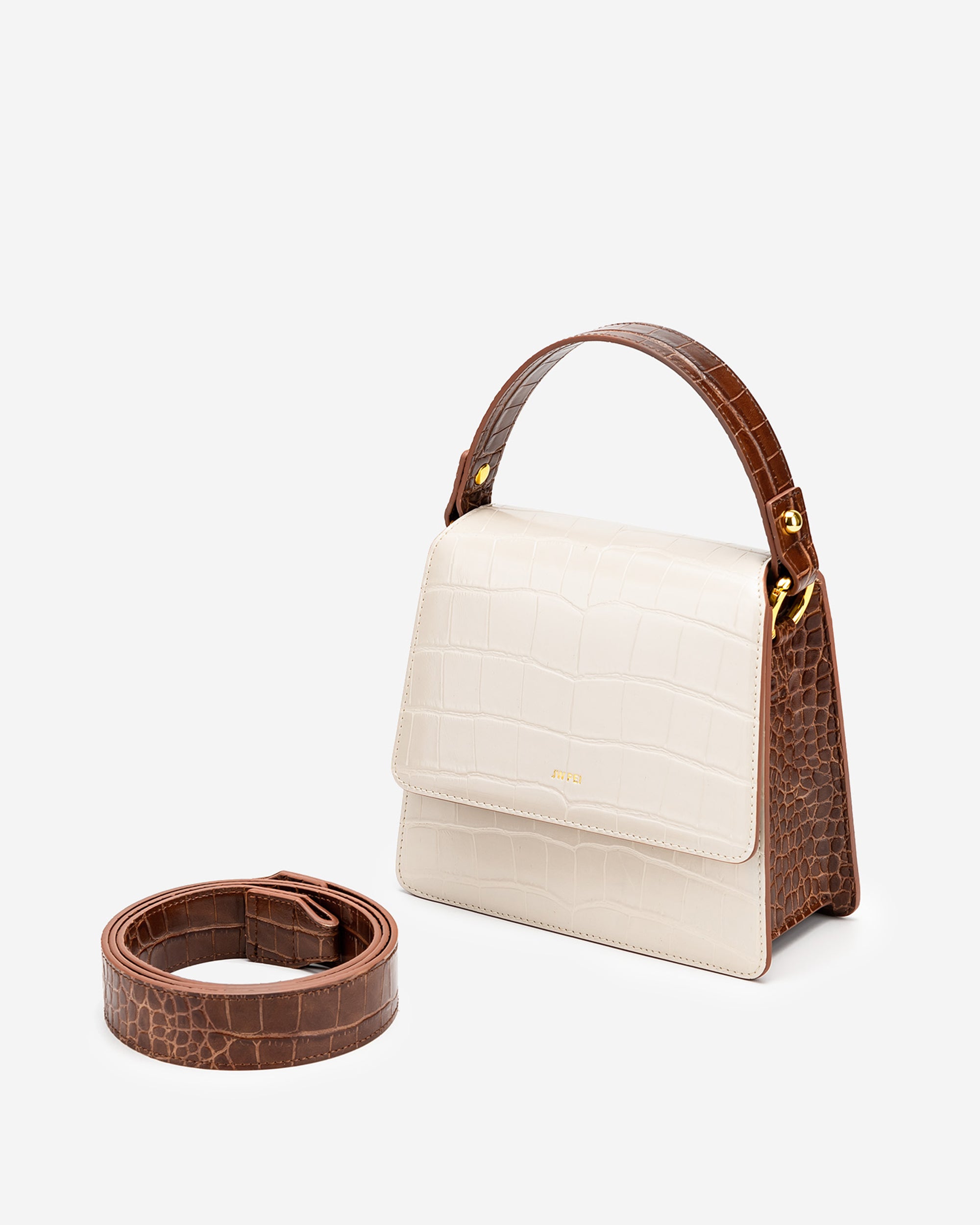 Bolso con cadena acrílica  top handle Fae - Croc Beige & Marrón