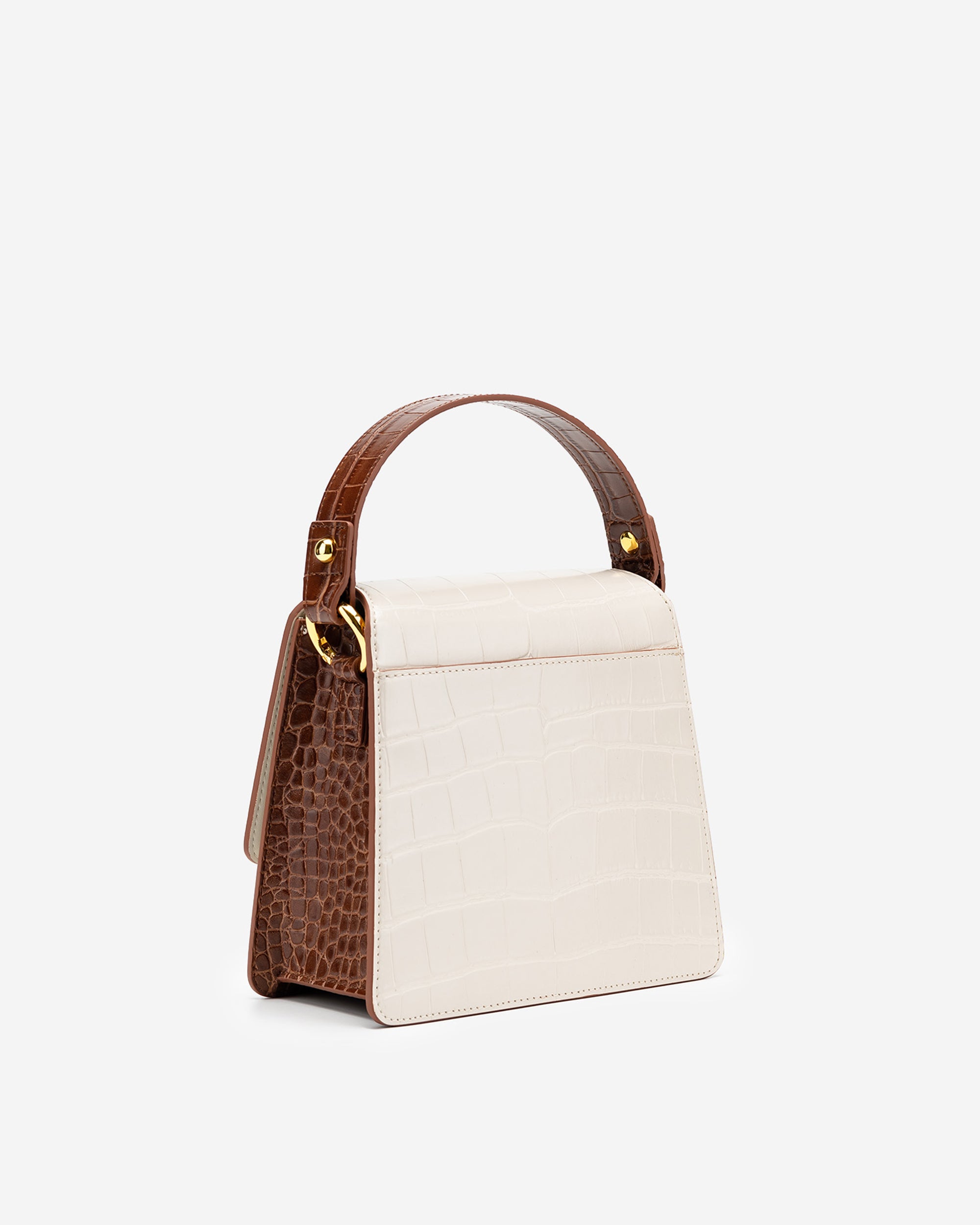 Bolso con cadena acrílica  top handle Fae - Croc Beige & Marrón