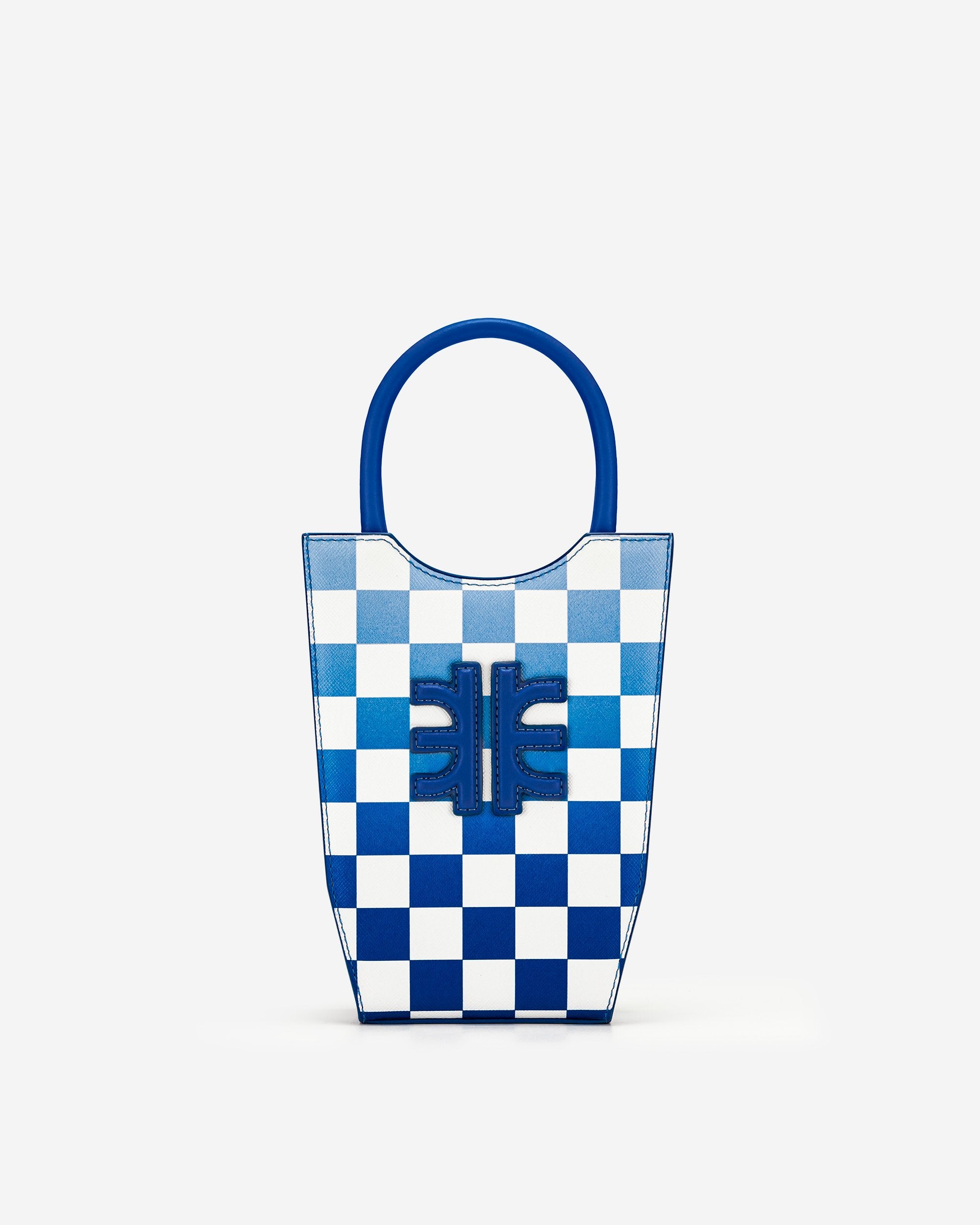 FEI Mini Bolso Tote Damero Degradado - Azul Oscuro