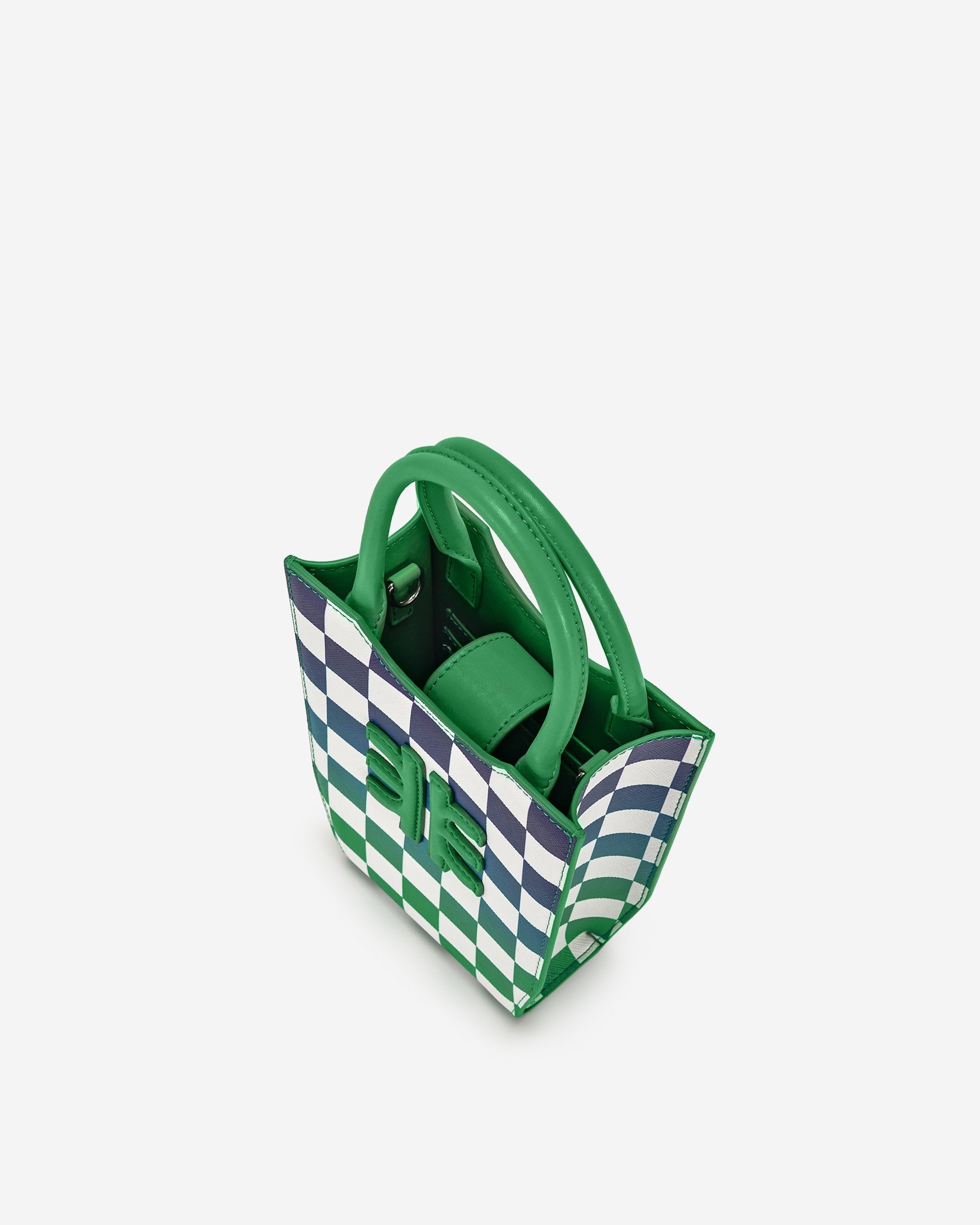 FEI Mini Bolso Tote Damero Degradado - Verde Hierba y Azul Oscuro