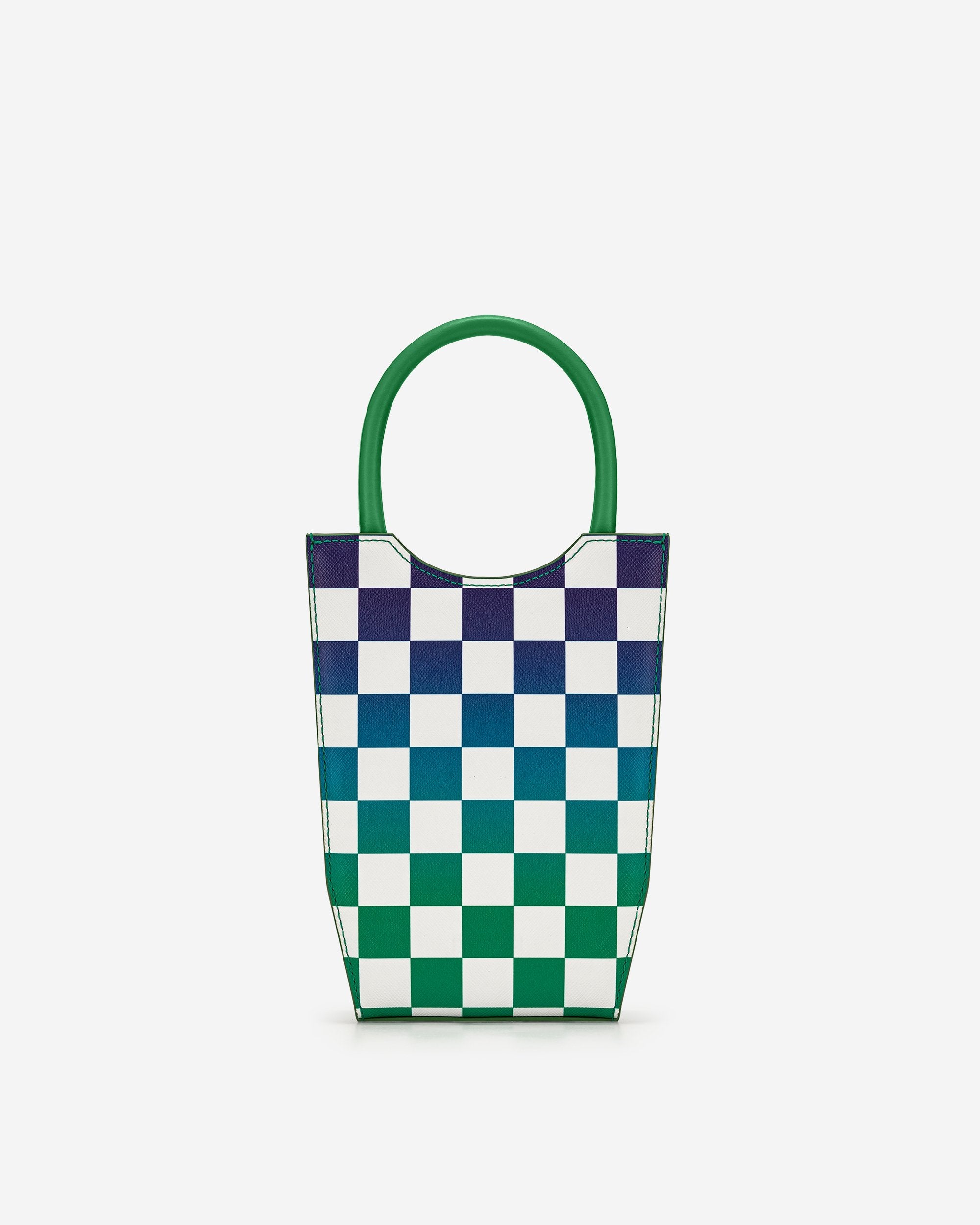 FEI Mini Bolso Tote Damero Degradado - Verde Hierba y Azul Oscuro