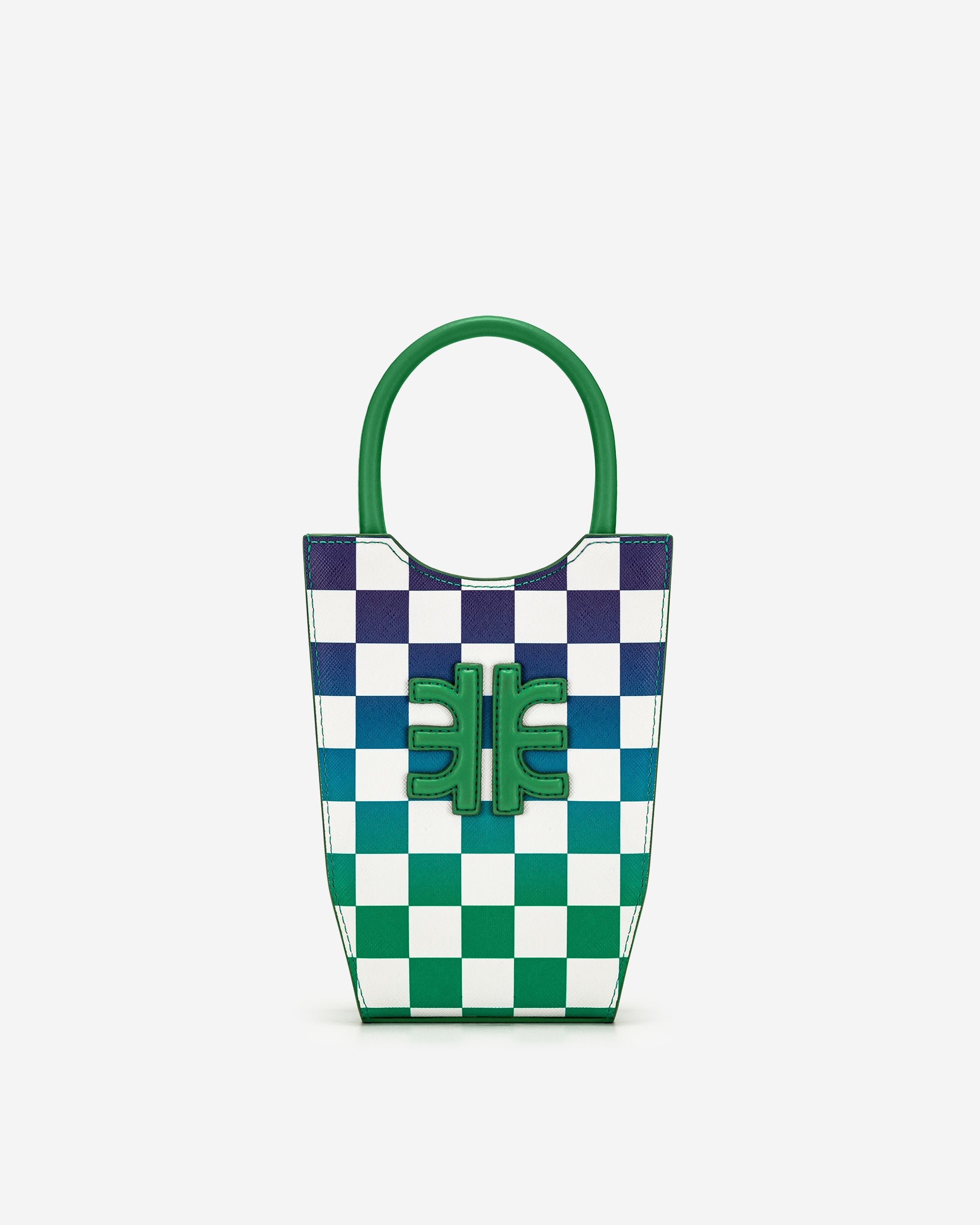 FEI Mini Bolso Tote Damero Degradado - Verde Hierba y Azul Oscuro