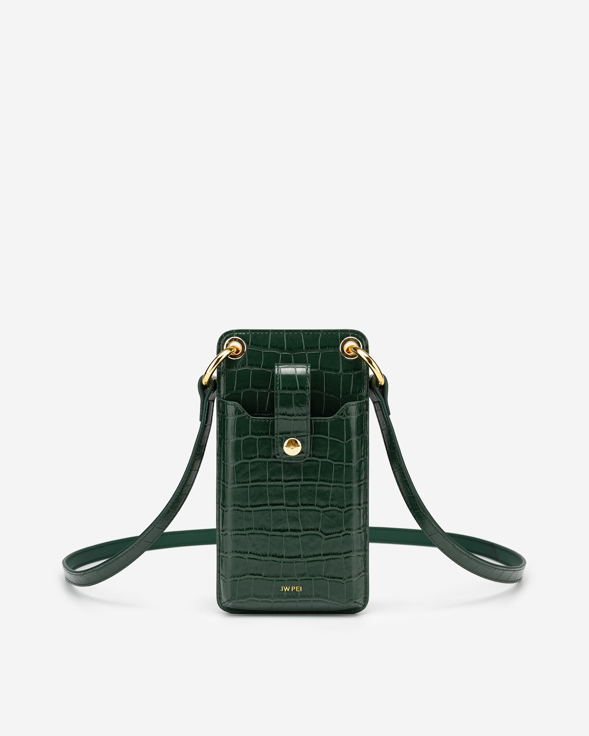 Bolso para móvil Quinn - Croc cuero vegano granulado verde oscuro