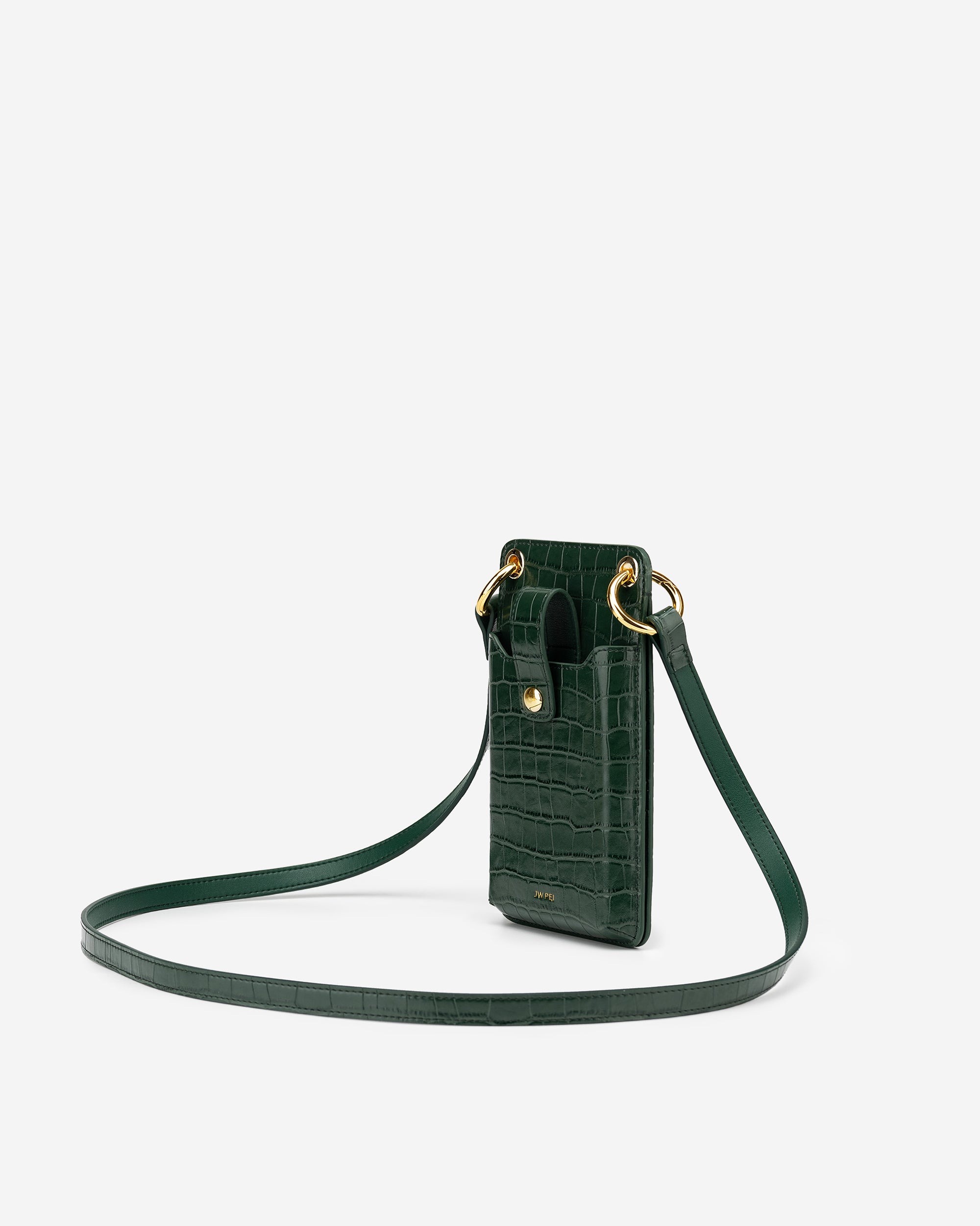 Bolso para móvil Quinn - Croc cuero vegano granulado verde oscuro