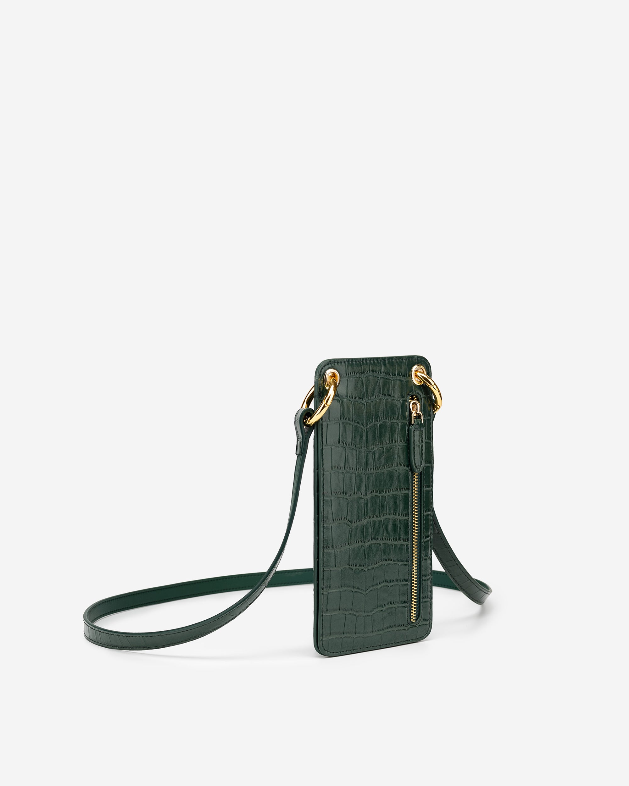 Bolso para móvil Quinn - Croc cuero vegano granulado verde oscuro