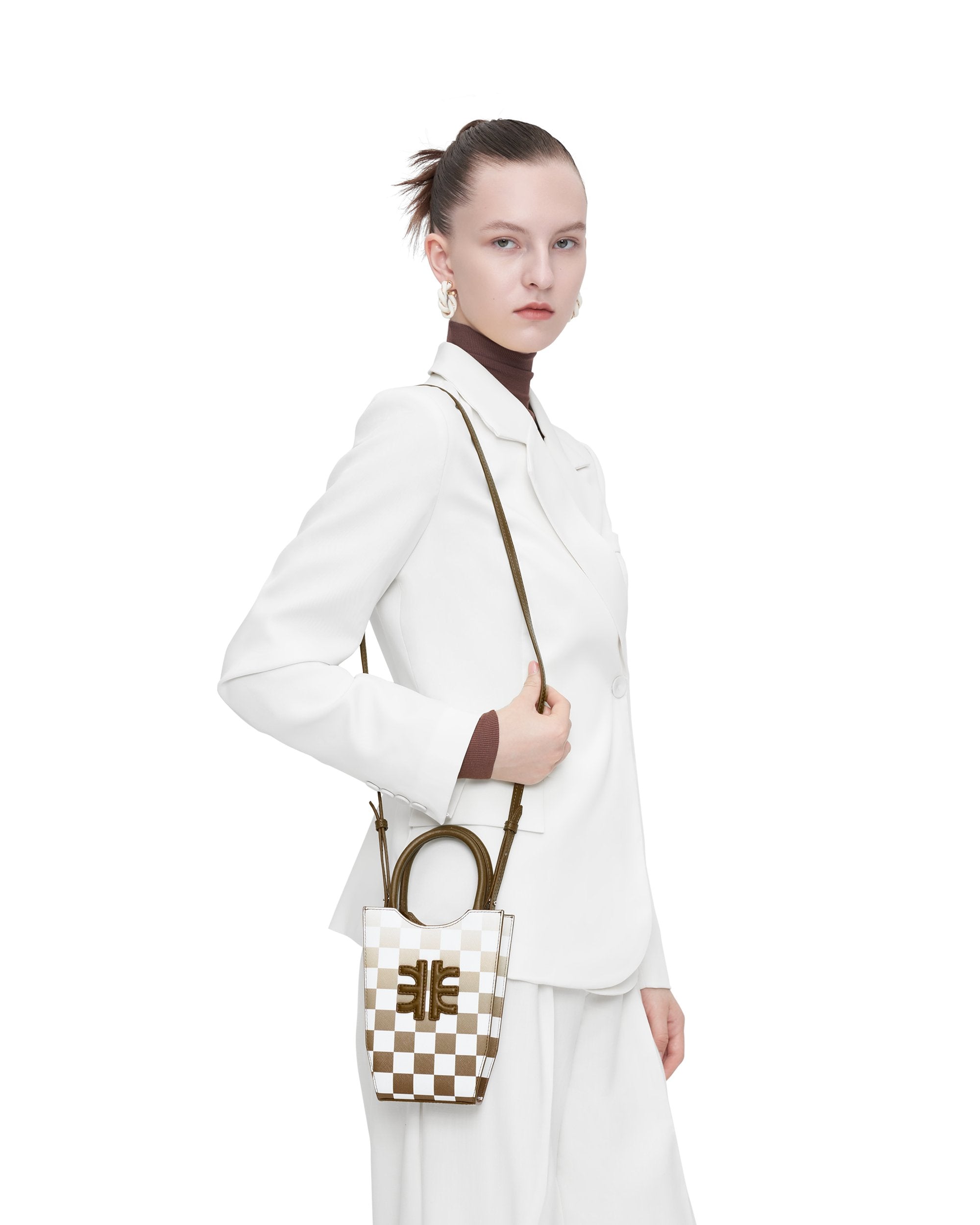FEI Mini Bolso Tote Damero Degradado - Marrón