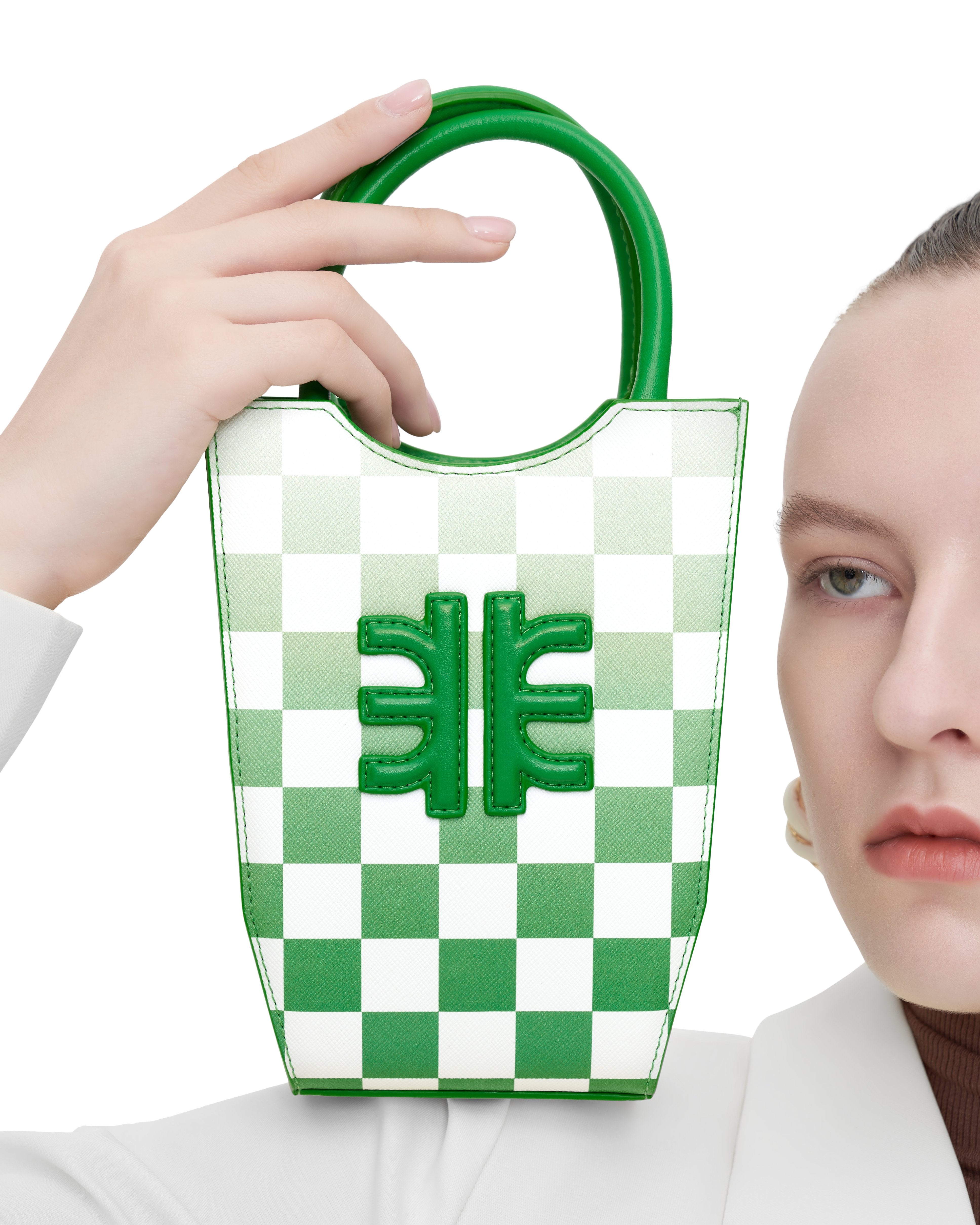FEI Mini Bolso Tote Damero Degradado - Verde Hierba