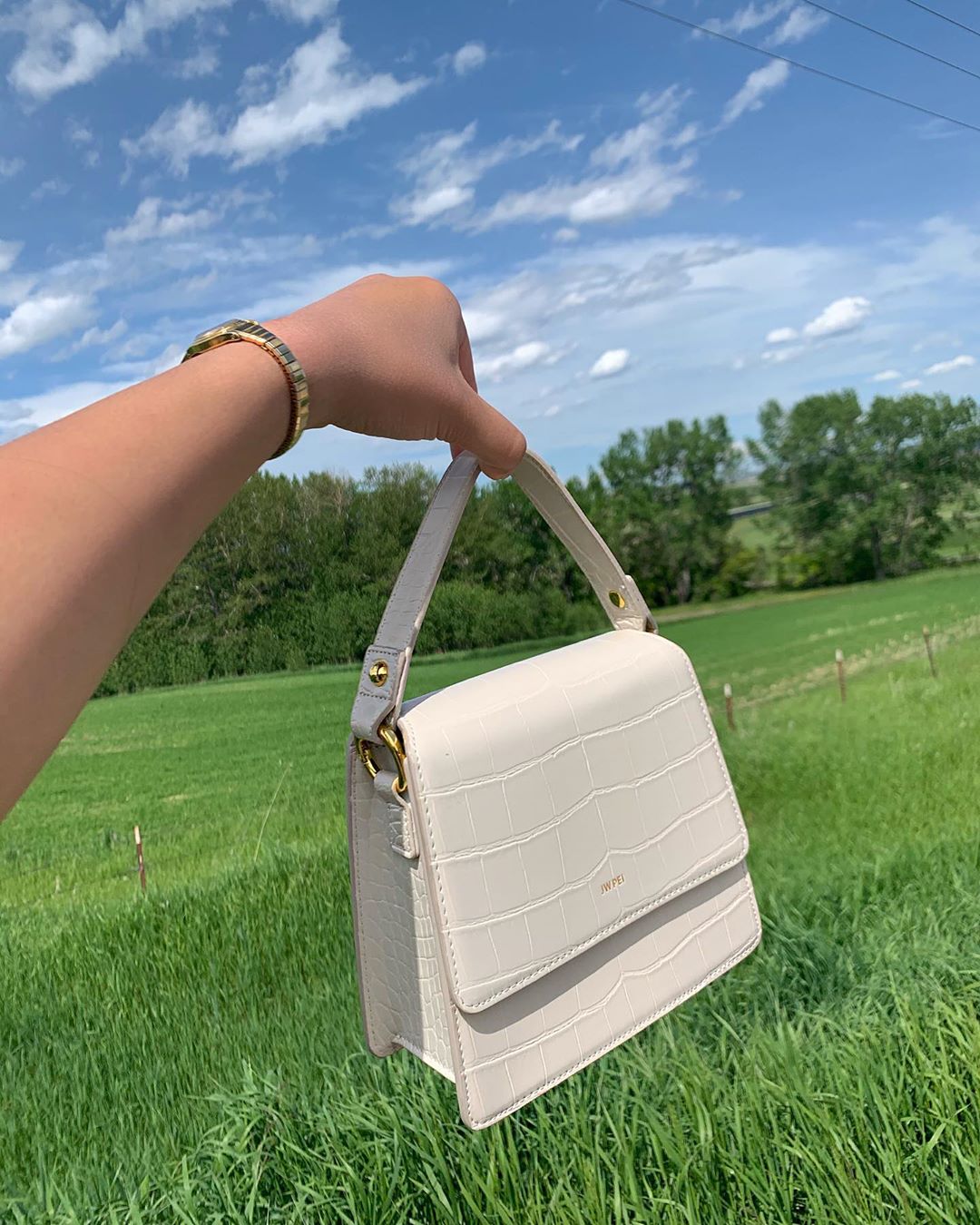Bolso top handle Fae - Croc Marfil