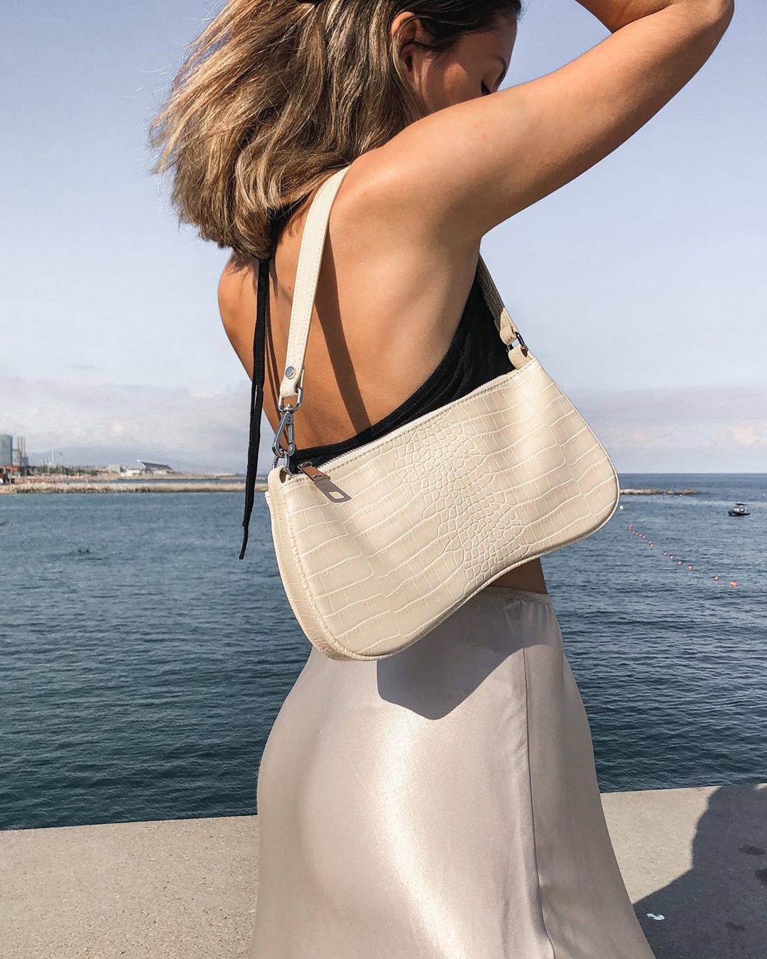 Bolso de hombro Eva - Croc Marfil
